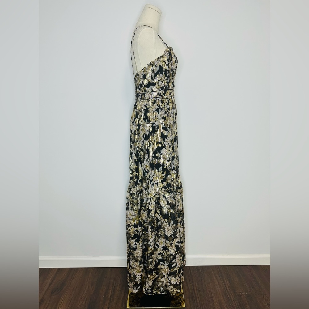 ML Monique Lhuillier Metallic Chiffon Maxi Dress - Picture 6 of 9